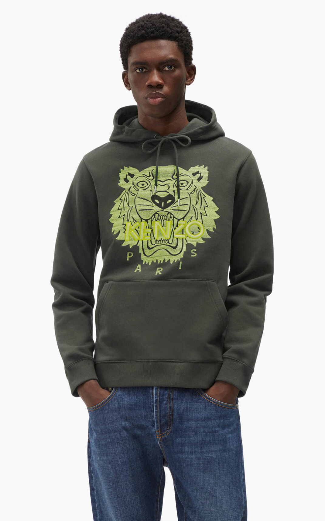 Kenzo Tiger Hættetrøje Herre - MørkeKhaki DK-457674